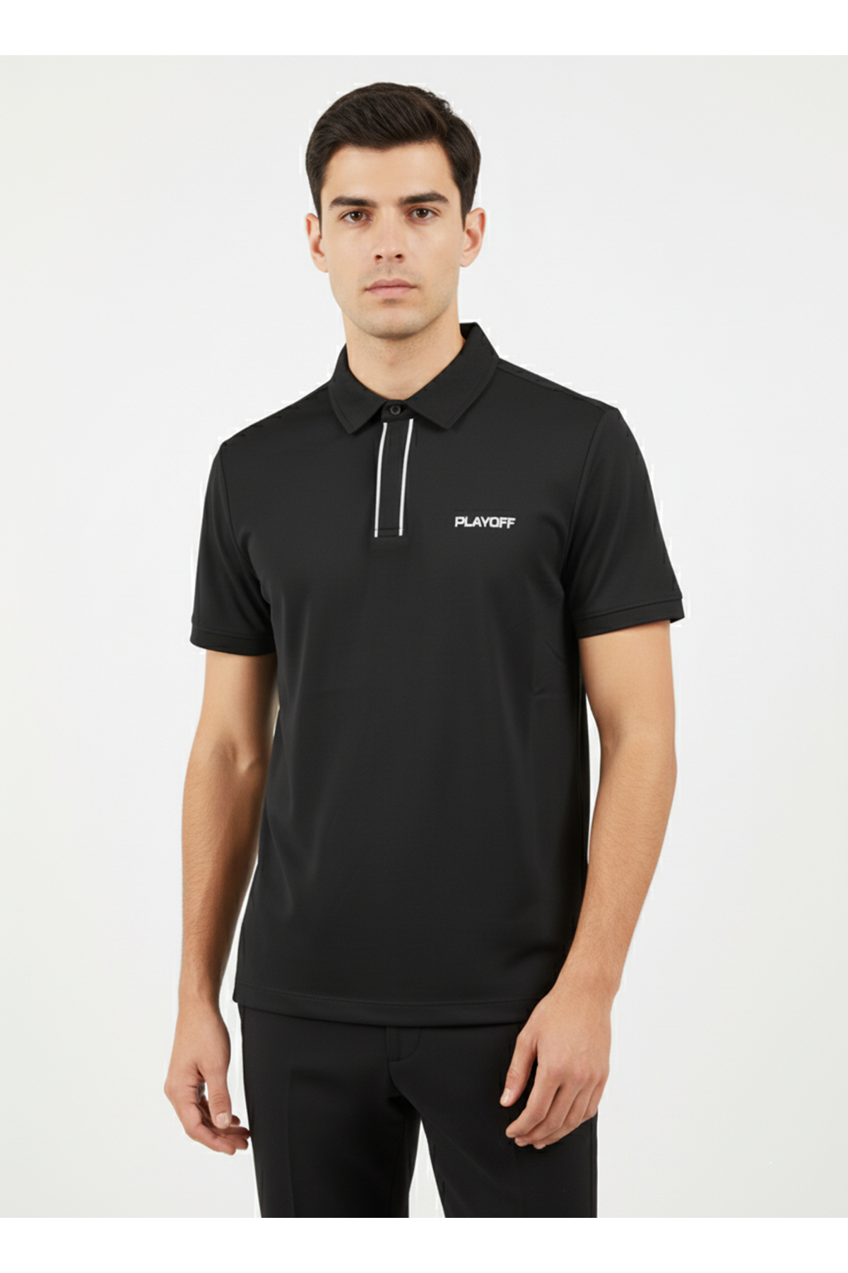 Playoff Polo Yaka Penye T-Shirt Siyah